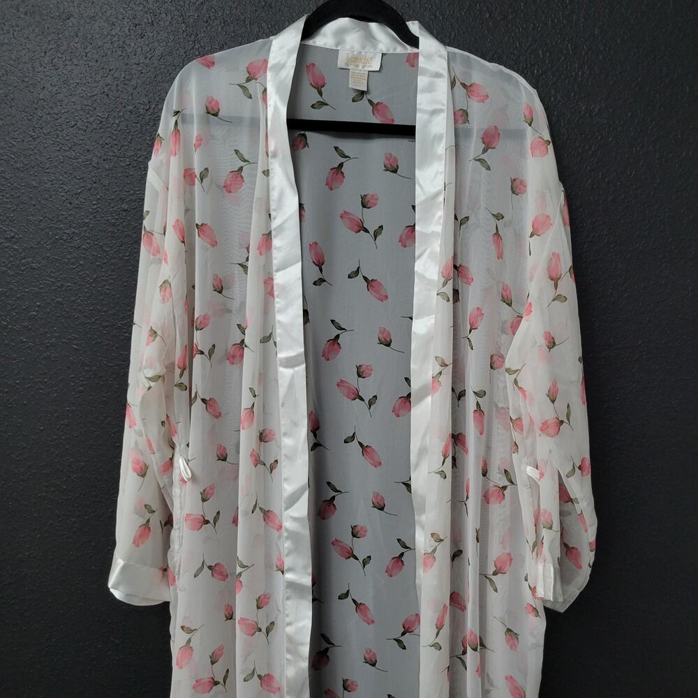 Vandre Floral Sheer Robe Duster Womens 1X Pink Rose Lingerie Kimono Cottagecore